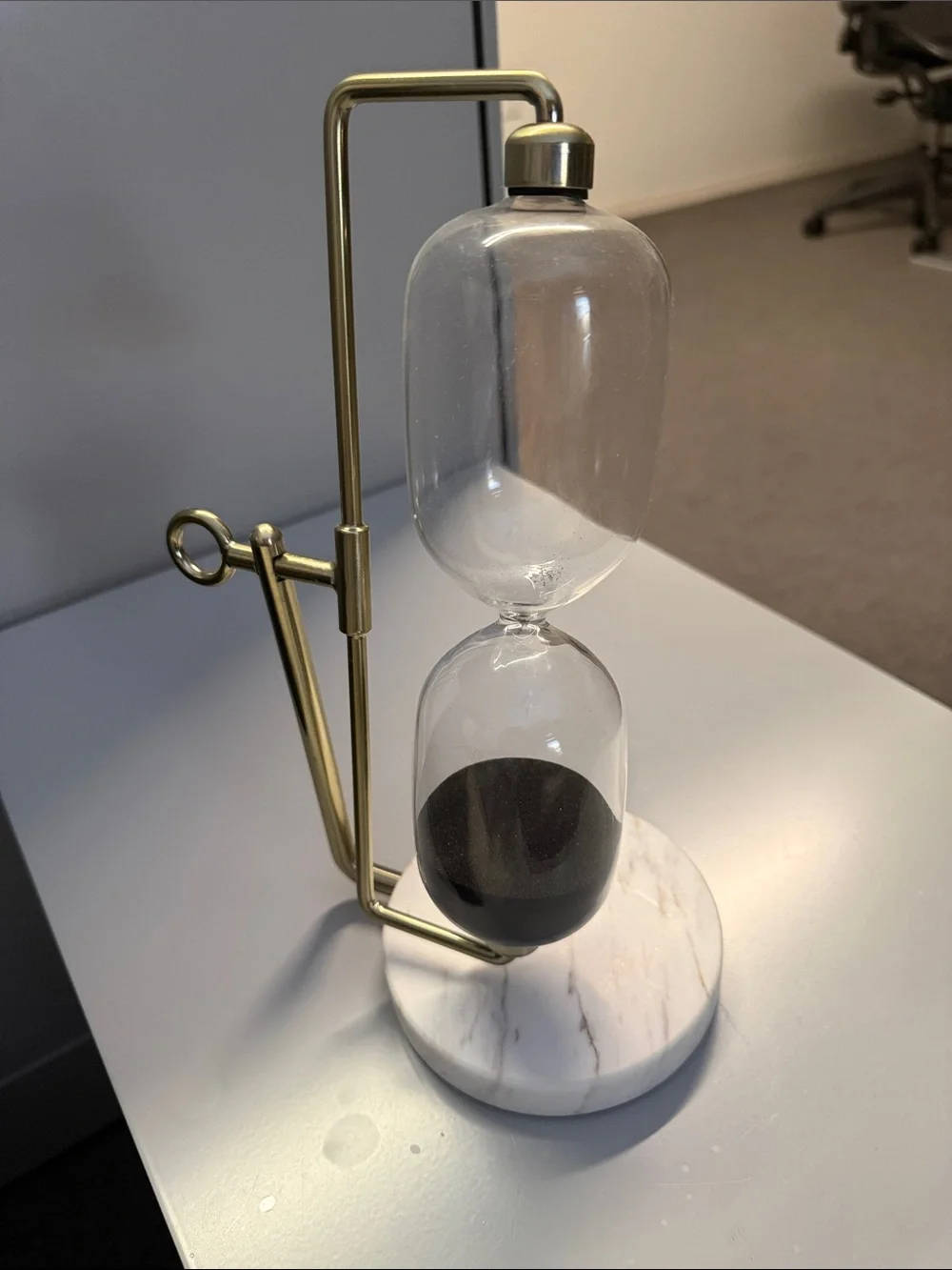 Brass Finish Black Sand Hourglass Timer with Marble Base